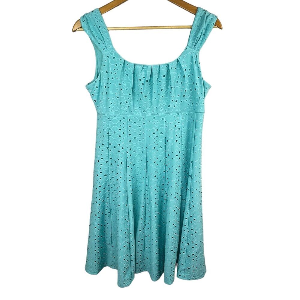 Signature Ella Aqua Sleeveless Fit and Flare Empire Waist Eyelet Dress 12P